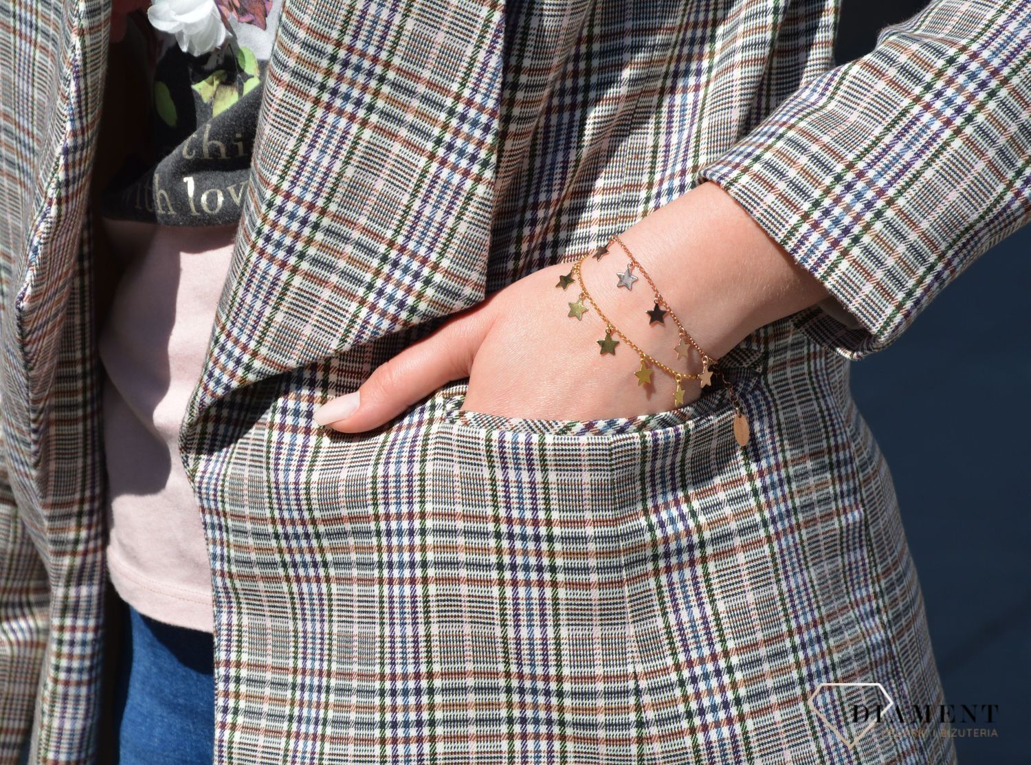 Bransoletka srebrna z gwiazdkami pokryta różowym złotem Dall'Acqua B RM 21092 058.jpg